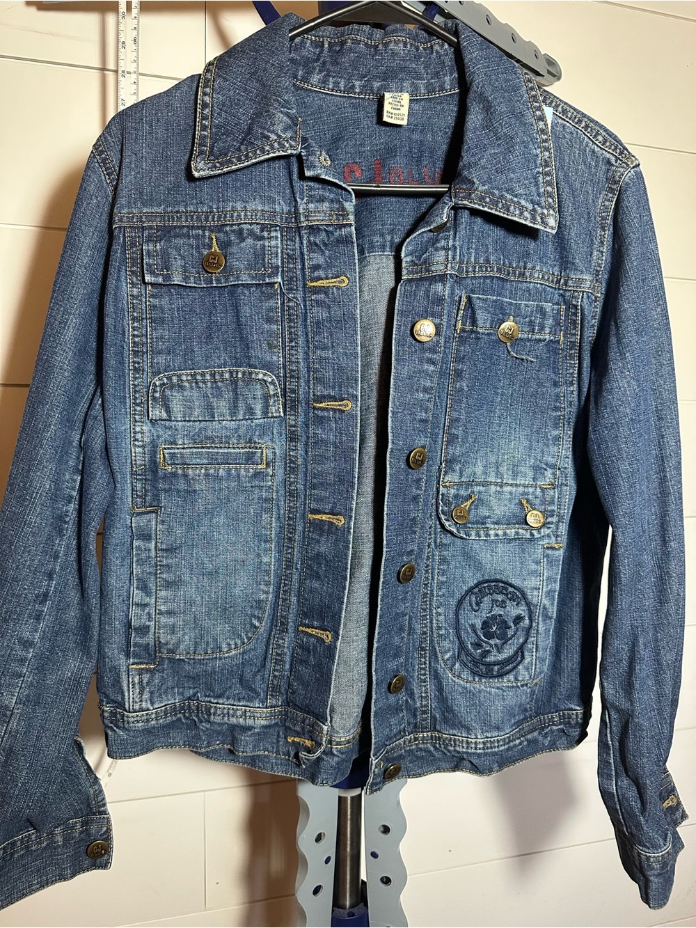 #149 CJ Blue Denim Jacket - Sun & Flowers on back